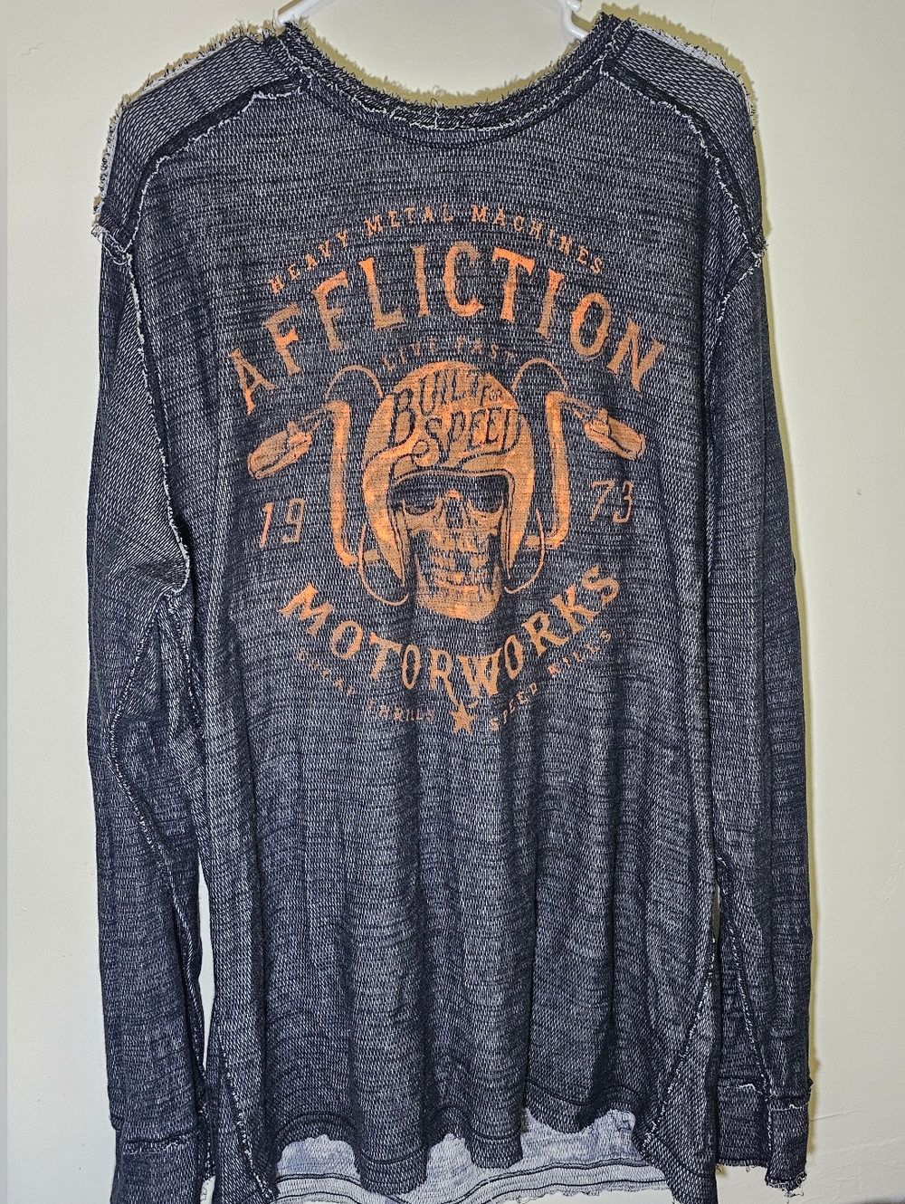 Affliction Live Fast Men’s Y2K Skull Long Sleeve Shirt Size XXL 2XL Gray
